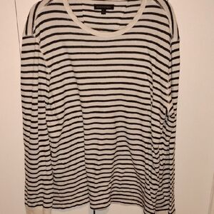 Banana Republic Black and White Striped Long-Sleeve Shirt
